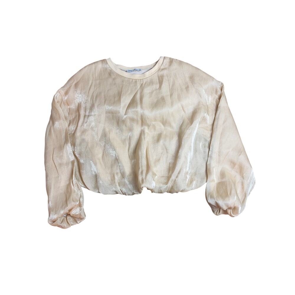 ZAR Sheer Cropped Ballon Sleeve Top Size S